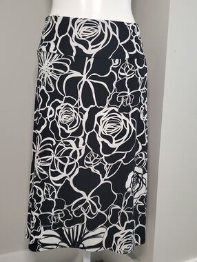 Chico's Black and White Floral Midi Skirt